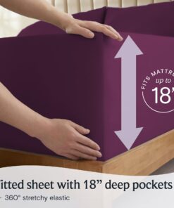 LuxClub 6 PC Full Sheet Set, Rayon Made from Bamboo Bed Sheets, Deep Pockets 18" Eco Friendly Wrinkle Free Cooling Bed Sheets Machine Washable Hotel Bedding Silky Soft - Eggplant Full 12 71xpnAzrrVL