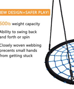 HYCLAT Saucer Tree Swing - 40”Spider Web Tree Swing Net Swing Platform Rope Round Swing 70" Detachable Nylon Rope Swivel, Max 600 Lbs Capacity, Extra Safe and Durable for Kids 18 71xpx2s114L
