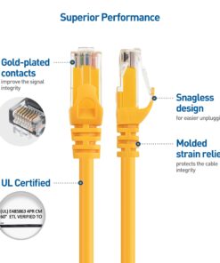 Cable Matters 10Gbps 5-Pack Snagless Short Cat 6 Ethernet Cable 3 ft (Cat 6 Cable, Cat6 Cable, Internet Cable, Network Cable) in Yellow 10 71xqOpHqQwL