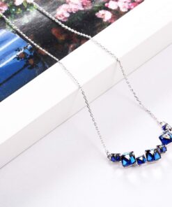 PLATO H Crystal Cube Curved Bar Necklace for Women with Gift Box Unique Dainty Jewelry Anniversary Mother's Day Gifts Blue 24 71xspOqg7CL