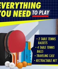NIBIRU SPORT Ping Pong Paddles Set - Professional Table Tennis Rackets and Balls, Retractable Net with Posts and Storage Case - Pingpong Paddle and Game Table Accessories 2 Paddles+4 Balls+Net 9 71xuPFoDV2L
