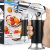 Blow Torch, Professional Kitchen Cooking Torch with Lock Adjustable Flame Refillable Mini Blow Torch Lighter for BBQ, Baking, Brulee Creme, Crafts and Soldering(Butane Gas Not Included) Silver+black 36 71xyLE2 L