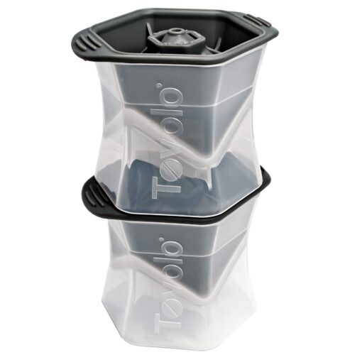 Tovolo Leak-Free, Slow-Melting Colossal 2.25-Inch Cube Silicone Sealed Lid Craft Ice Molds, 2 Pack, Charcoal