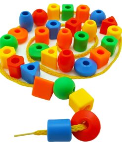 Skoolzy Rainbow Lacing Beads for Toddlers 30 Pcs, Color and Shape Sorter Montessori Toys Occupational Therapy for Preschool Includes String & Bag