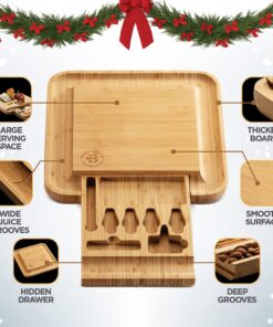 Charcuterie Boards Gift Set - Elegant Gifts for Women - Bambüsi Cheese Board Set with Serving Utensils - House Warming Gifts New Home, Wedding Gifts, Kitchen Gadget & Wine Gifts for Christmas 24 71y QrieVJL