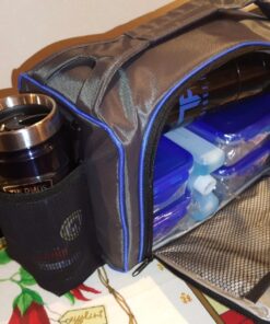 ThinkFit Insulated Meal Prep Lunch Box with 6 Food Portion Control Containers - BPA-Free, Reusable, Microwavable, Freezer Safe - With Shaker Cup, Pill Organizer, Shoulder Strap & Storage Pocket (Blue) Blue 57 71y2A1PrS2L