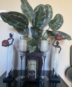 Deco 79 Polystone Woman Standing African Sculpture with Red Water Pots and Black Base, Set of 2 16"H, 4"W, Cream 32 71y2E3q46L