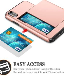 SAMONPOW iPhone X Case, iPhone 10 Case,Hybrid iPhone X Wallet Case Card Holder Shell Heavy Duty Protection Shockproof Anti Scratch Soft Rubber Bumper Cover Case for iPhone X 5.8 inch Rose Gold 20 71y2Q9MstYL