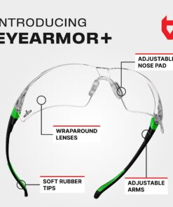 NoCry Clear Safety Glasses for Men and Women; Lightweight Work Glasses with Adjustable Frames and No-Slip Grips; Scratch Resistant Anti Fog Safety Glasses with Superior UV Protection, ANSI Z87.1 Rated Black & Green 1 27 71y3b3MYmLL