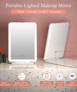 FUNTOUCH Rechargeable Travel Makeup Mirror with 72 Led Lights, Portable Lighted Beauty Mirror, 3 Color Lighting, Dimmable Touch Screen, Tabletop LED Folding Cosmetic Vanity Mirror White 25 71y53yTKQiL