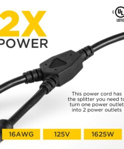 2 Way Splitter Extension Cord, 3 Prong Double Outlet Power Cord, 16 AWG, 1 Foot Black, 3 Pack by ClearMax 24 71y6Upoh0DL
