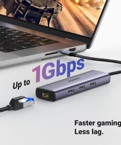 UGREEN Revodok 1061 USB C Hub 6-in-1 Gigabit USB C to Ethernet Adapter with 4K HDMI, 100W Power Delivery, 3 USB 3.0, Compatible with MacBook, iPad Pro, iPhone 15 Pro/Pro Max, Dell, HP, Chromebook. 28 71y9 WbGooL