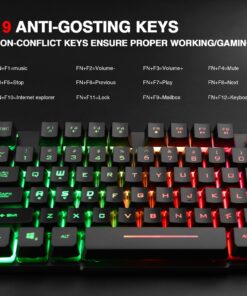 Rii RK100+ Multiple Color Rainbow LED Backlit Large Size USB Wired Mechanical Feeling Multimedia PC Gaming Keyboard,Office Keyboard for Working or Primer Gaming,Office Device RK100+ Rainbow LED Backlit 24 71yDu6vv2L