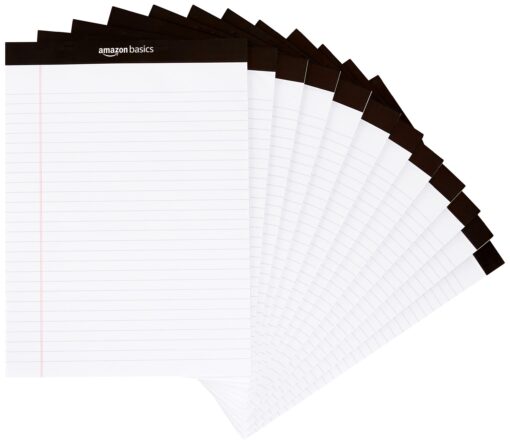 Amazon Basics Wide Ruled Lined Writing Note Pad, 8.5 inch x 11.75 inch, White, 12 Count ( 12 Pack of 50 ) 8.5-Inch by 11.75-Inch