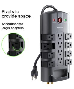 Belkin Surge Protector Power Strip w/ 8 Rotating & 4 Standard Outlets - 8ft Sturdy Extension Cord w/ Flat Pivot Plug for Home, Office, Travel, Desktop & Charging Brick - 4320 Joules of Protection 1 Pack 29 71yF5DHvvbL