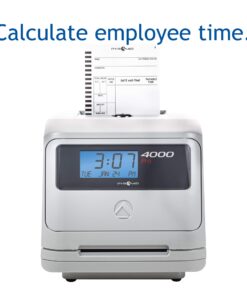 Pyramid Time Systems Model 4000 Auto Totaling Time Clock, 50 Employees, Includes 25 time Cards, Ribbon, 2 Security Keys and User Guide, Made in USA, Silver, "7.25""h x 7""w x 6.75"" d" 12 71yF8YKQBYL