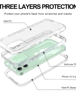 Alternative view of Anuck Case for iPhone 12 Case, for iPhone 12 Pro Case, Clear Glitter Heavy Duty Defender Phone Case 3 Layer Shockproof Full-Body Protective Case Hard PC Shell & Soft TPU Bumper Cover - Clear Glitter