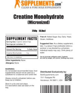 BULKSUPPLEMENTS.COM Creatine Monohydrate Powder - Micronized Creatine Monohydrate, Creatine Supplement, Creatine Powder - 5g (5000mg) per Serving, Unflavored & Gluten Free, 250g (8.8 oz) 50 Servings (Pack of 1) 18 71yGralD3eL