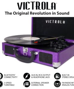 Victrola Vintage 3-Speed Bluetooth Portable Suitcase Record Player with Built-in Speakers | Upgraded Turntable Audio Sound|Purple Glitter, Model Number: VSC-550BT-GPR Purple Glitter 15 71yHuNA8lL