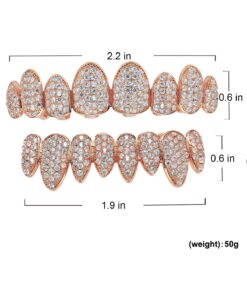 TSANLY Gold Grillz Iced Out CZ Diamond Top & Bottom Set Grill 24K Gold Plated Macro Pave Teeth Grills - Extra Molding Bars Included + Storage Case + Microfiber Cloth Rose Gold 14 71yJamsCCZL