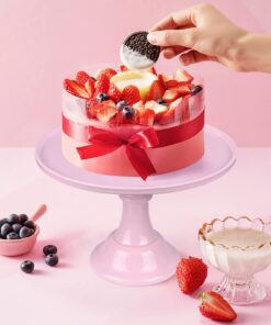 KLASKWARE Round Cake Stand 11" Melamine Cake Display Stand Dessert Cupcake Display Tray for Graduation,Wedding,Birthday,Party,Baby Shower,Anniversary,Ceremony,Christmas Pink 16 71yKIFO2CL