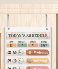 Godery Boho Daily Schedule Pocket Chart for Classroom with 24 Cards,Welcome Back to School Classroom Decorations, White Boho-white 14 71yOBOShKL