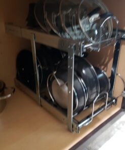 Rev-A-Shelf 2-Tier Kitchen Cabinet Pull Out 12" Cabinet Organizer for Pots, Pans, and Lid Cookware, Adjustable Heavy Duty Wire, Chrome, 5CW2-1222-CR 12 in. 53 71yOLUJWZtL