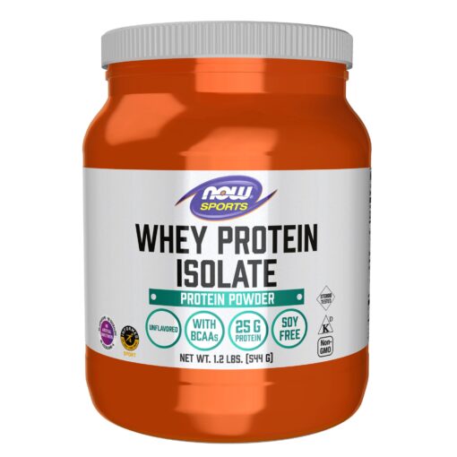 NOW Sports Nutrition, Whey Protein Isolate, 25 g With BCAAs, Unflavored Powder, 1.2-Pound 1.2 Pound (Pack of 1)