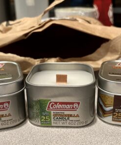 Coleman Pine Scented Citronella Candle with Wooden Crackle Wick - 6 oz Tin Pine Scent 29 71yR FKMyL