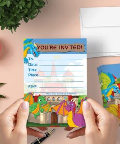 Leigha Marina Dragons Party Invitation Cards for Kids, 20 Invites & 20 Envelopes - Fill in the Blank Greeting Notes - Multi-Use, Birthday, Themed Celebration 6 71yT FQGpvL