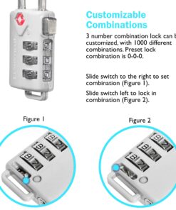 Lumintrail TSA Approved Lock for Luggage or Suitcase, Easy-to-Read 3 Digit Personalized Combination, Metal Travel Suitcase Luggage Lock, Silver, with a 4-FT Braided Steel Cable (2 Pack) Silver, 2 Pack (Lock & Cable) 10 71yVwqoavmL