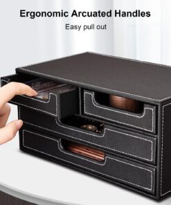 KINGFOM PU Leather Desk Organizer with 4 Drawers Small, Desktop Organizer Drawer for Office Supplies Accessories, Stationery Storage Box Bills Collection Holder Black Small Drawer Black 18 71yWcmr9eL