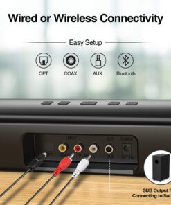 RIOWOIS Sound Bar, Sound Bars for TV, Soundbar, Surround Sound System Home Theater Audio with Wireless Bluetooth 5.0 for PC Gaming, AUX/Opt/Coax Connection, Remote Control Wall Mountable with Subwoofer 13 71yWigPQL7L