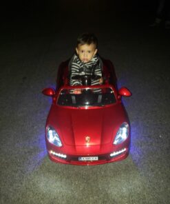 Roadster Ride On Kids Car w/Remote Control for Kids | 12V Power Battery Licensed Kid Car to Drive with 3 Speeds, LED Lights, Dining Table, Leather Seat 26 71yZ7yQDgML