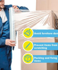 Stretch Film, PANDRI 4 Rolls Stretch Wrap with Handles Industrial Strength, Clear Shrink Wrap, Plastic Wrap for Moving Pallet Wrap, 15" x 1200 Ft Per Roll, 60 Ga, 2 Handles 17 71yZgOJb9fL