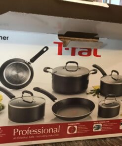 T-fal Ultimate Hard Anodized Nonstick Cookware Set 10 Piece Induction Oven Safe 400F Pots and Pans, Dishwasher Safe Black Titanium Nonstick 10-Piece 17 71yZiwLBtL