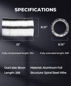 iPower GLDUCT8X25CX2 2-Pack 8 Inch 25 Feet Non-Insulated Flex Air Aluminum Ducting Dryer Vent Hose for HVAC Ventilation, 2 pack, 4 Clamps included 8 in 25 ft 8 71ya87ugfVL