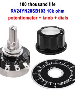 Taiss 2pcs RV24YN20S 10K Potentiometer Single Turn Carbon Film Rotary Taper Potentiometer Used for Inverter speed regulation Motor speed control + 2pcs A03 knob + 2pcs dials (B103 10K ohm) B103 10K ohm 10 71yajPqXmcL