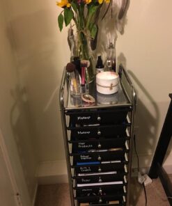 Seville Classics Rolling Utility Organizer Storage Cart, for Home Office, School, Classroom, Scrapbook, Hobby, Craft, 10 Drawer, Black 44 71yajwNbDZL