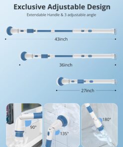 Electric Spin Scrubber, Voweek Cordless Power Scrubber with 4 Replaceable Brush Heads Adjustable Extension Handle, Electric Cleaning Brush for Bathroom, Tub, Tile, Floor, Kitchen - Blue 24 71yavsSuS5L