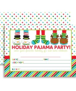 Holiday Pajama Birthday Party Invitations, 20 5"x7" Fill In Cards with Twenty White Envelopes by AmandaCreation