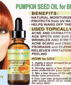 ORGANIC PUMPKIN SEED OIL Australian. 100% Pure / Natural / Undiluted /Unrefined Cold Pressed Carrier oil. 1 Fl.oz.- 30 ml. For Skin, Hair, Lip and Nail Care. "One of the richest sources of enzymes, fatty acids, iron, zinc, vitamins A, C, E and K". 10 71yfuY9d73L