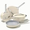 Caraway Nonstick Ceramic Cookware Set (12 Piece) Pots, Pans, 3 Lids and Kitchen Storage - Non Toxic, PTFE & PFOA Free - Oven Safe & Compatible with All Stovetops (Gas, Electric & Induction) - Cream 42 71ygaRKkdDL