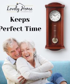 Pendulum Wall Clock, Silent Decorative Wood Clock with Swinging Pendulum, Battery Operated, Large Red Wooden Design, for Living Room, Kitchen, Office & Home Décor, 26.75 x 11.5 inches Red Wood 14 71ylDhItCSL 1