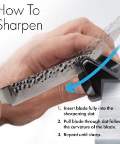 KitchenIQ 50009 Edge Grip 2-Stage Knife Sharpener, Black, Coarse & Fine Sharpeners, Compact for Easy Storage, Stable Non-Slip Base, Soft Grip Rubber Handle, Straight & Serrated Knives 32 71ynRSJbhVL