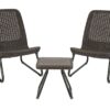 Keter Rio 3 Piece Resin Wicker Patio Furniture Set with Side Table and Outdoor Chairs, Brown 42 71yoBNt6BoL