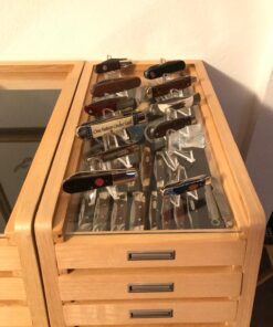 Collector's Knife Display Case Tool Storage Holder Cabinet Drawers Pocket Watch Collection Showcase Walnut Finish 32 71yodFvCQnL