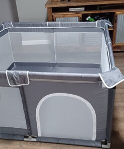 Tmsene Baby Playpen, Playard for Babies and Toddlers, Sturdy Safety Baby Fence with Breathable Mesh and Zipper Gates, Indoor & Outdoor Play Pens for Kids Activity Center (Grey) Grey 42 71ypB3qBFtL