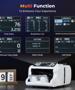 MUNBYN IMC09 Mixed Denomination Money Counter Machine, Value Counting, UV/MG/IR/MT Bill Counter, 3.5" TFT Display Money Counting Machine, USD, EUR, GBP, MXN Cash Counter for Business, 2 Years Warranty 17 71yphMa8C8L