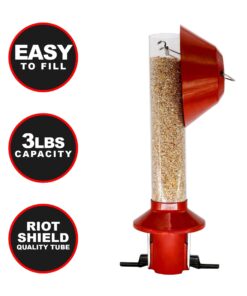 Roamwild PestOff Red Squirrel Proof Cardinal Bird Feeder Mixed Seed Sunflower Heart Version - RED - 3LBS Seed Capacity – 20.5”x7.5”x7.5” (w/Hanger) 22 71yqJvvXW7L